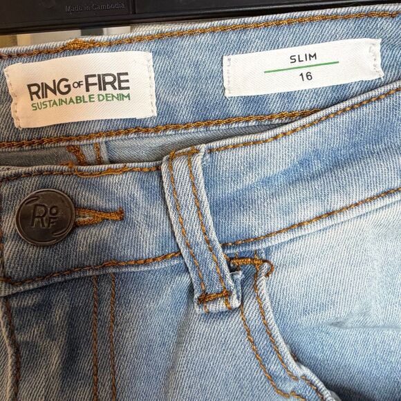 Ring of Fire Slim Fit Distressed Jeans Size 16 Light Wash Stretch Denim - Picture 2 of 6
